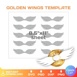 Ailes de bonbons rocher vif d'or, bricolage, cadeaux de sorcier, fichiers coupés, svg, Cricut, png, Canva, modèle ailes de truffes, téléchargement immédiat