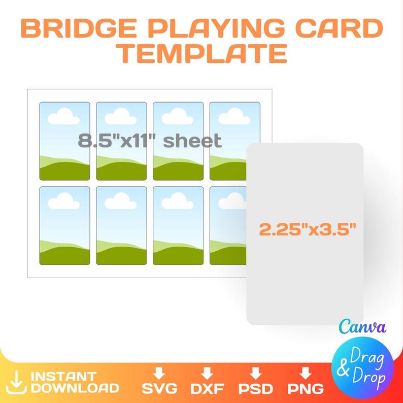 Bridge Card Print Format Playing Card Blank Template: Bridge Card Design (SVG, PNG, DXF) - 2 ...
