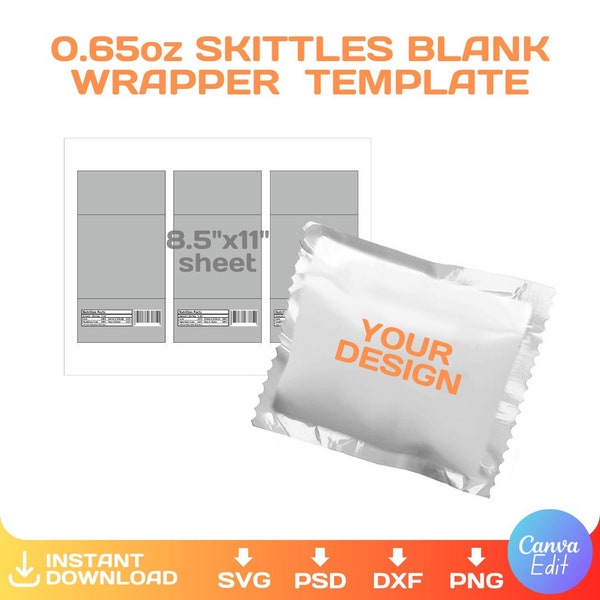 Mini Skittles wrap template, 0.65 oz, Small Pack Rainbow Candy Blank Template, Custom treat bag template, svg, Cricut, png, Canva