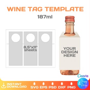 Etiqueta para botella de vino de 187 ml, plantilla en blanco, bricolaje, mini, etiqueta de regalo de vino, etiquetas de regalo, Canva, Cricut, Silhouette, descarga instantánea