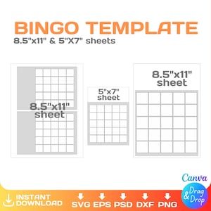 Bingo Spiel BLANK Vorlage, personalisierbar, leere Bingo Karte, DIY, editierbar, svg, Cricut, png, Canva, cut Files, printable, sofort Download