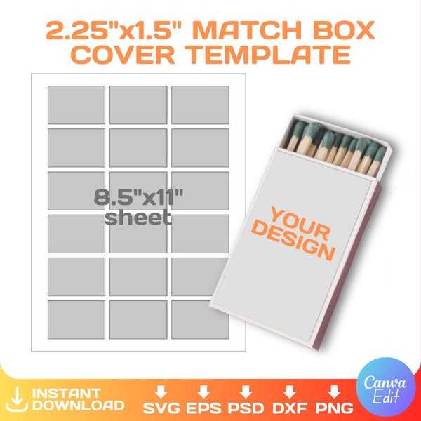 Match Box Cover Blank Template, MatchBox Label, sublimation, svg, png, dxf, Canva, Full Wrap, 2.25 x 1.5 inches, Instant Download