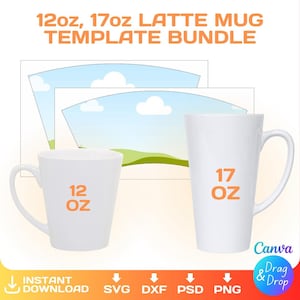 12oz | 17oz latte mug BLANK template for sublimation, BUNDLE, Full Wrap, 17 oz Latte Mug, png, Canva, svg, Cricut, instant download