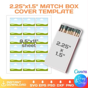 Match Box Cover Blank Template, MatchBox Label, sublimation, svg, png, dxf, Canva, Full Wrap, 2.25 x 1.5 inches, Instant Download