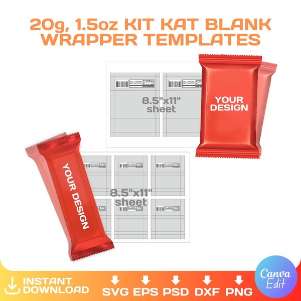 Kit Kat Wrapper Blanko-Vorlage, BUNDLE, individuell, Schokoladen-Partygeschenk, bearbeitbar, SVG, Cricut, PNG, Canva, Sofortiger Download