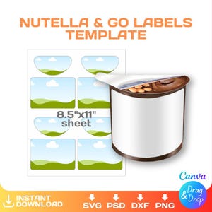 Plantilla en blanco para envolver Nutella & Go, DIY, etiqueta de golosina de avellana, personalizada, etiqueta de regalo de fiesta, editable, SVG, Cricut, PNG, Canva, descarga instantánea