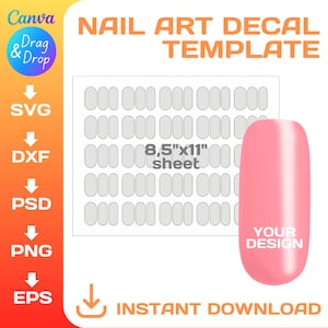 Nail Art Decal blank template, DIY, custom wrap, nail template SVG, png, Canva, printable, instant download