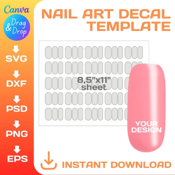 Nail Art Decal blank template, DIY, custom wrap, nail template SVG, png, Canva, printable, instant download