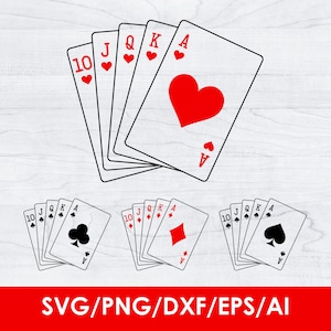 Karty do gry SVG, Karty pokerowe SVG, As pik, Royal Flush clip art, plik wektorowy cięty laserowo, Sylwetka, Cricut, Natychmiastowe pobieranie
