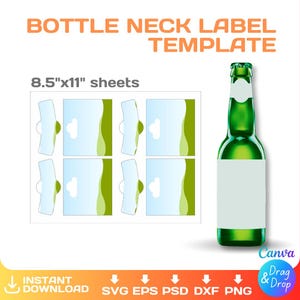 Bier Etikett Vorlage, bearbeitbar, Flasche Bier Hals Etikett Vorlage, svg, Cricut, png, Canva, Instant Download