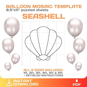 Zeeschelpmozaïek van ballonnen, doe-het-zelf, nautisch feest, zeethema decor, zeemeermin verjaardag, sjabloon mozaïek sjabloon, onder de zee, pdf, download