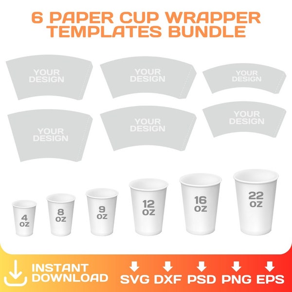 modèle BLANK de tasse en papier, BUNDLE, 4oz, 8oz, 9oz, 12oz, 16oz, 22oz, Styrofoam Coffee Cup, modèle de sublimation, svg, Téléchargement instantané