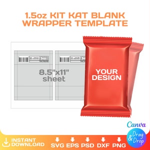 Kit Kat Wrapper Blanko-Vorlage, DIY, Custom, Schokolade Gastgeschenk, editierbar, svg, Cricut, png, Canva, 1,5 oz, 45g, Instant Download
