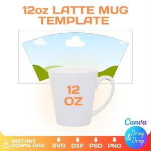 12oz latte mug BLANK template for sublimation, BUNDLE, Full Wrap, 12 oz Latte Mug, png, Canva, svg, Cricut, instant download