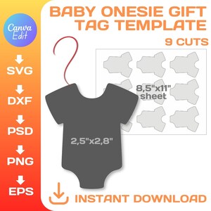 Baby Onesie Gift Tag Svg, BLANK Template, DIY, Baby Shower Bodysuit ...