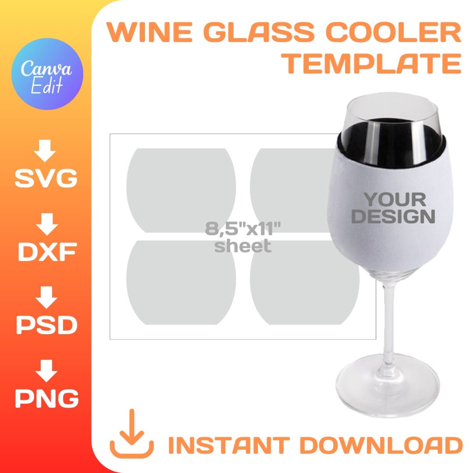 Wine Glass Cooler Blank Template, DIY, Wine Glass Cooler, Sublimation
