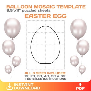 Mosaico de huevos de Pascua a partir de globos, bricolaje, decoración con globos para fiestas de Pascua, decoración Silhouette, imprimible, recortable y trazable, plantillas, descarga instantánea