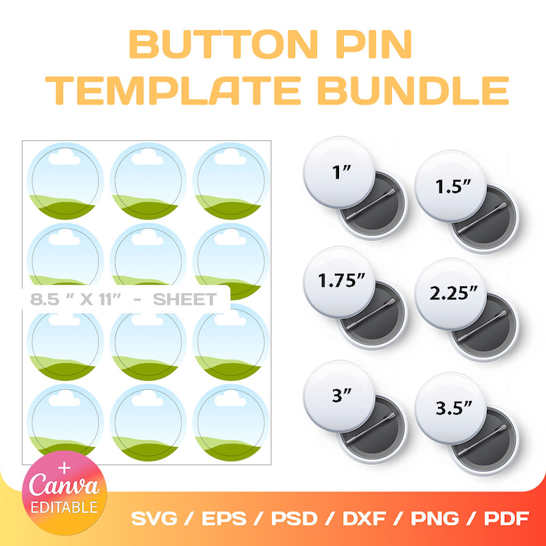 Button Pin Template Bundle: DIY Badge Circle Labels (digital Download ...