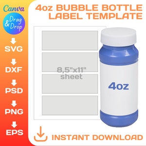4oz, Bubble Bottle label, blank template, DIY, svg, png, dxf, psd, instant download