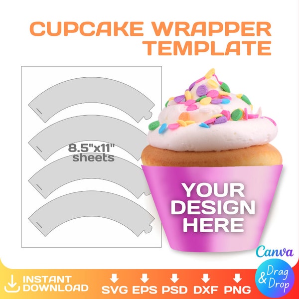 Cupcake wrapper blank template, DIY, party decorations,plain, party crafts, editable, svg, Cricut, png, Canva, Instant Download