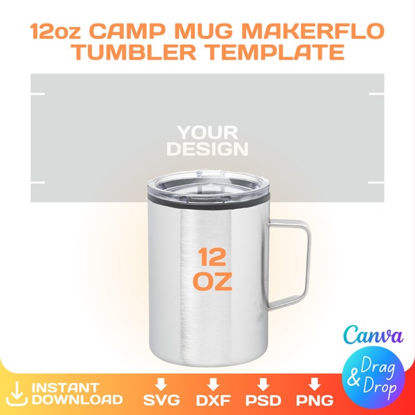 12 oz camp mug Makerflo, blank template for sublimation, svg, Cricut, png, Canva, dxf, Silhuette, Full Wrap, instant download