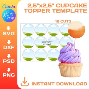 Sjabloon cupcake toppers 2,5 inch, multifunctionele cirkel gelaagde etiketten, DIY, svg, png, dxf, Cricut, Canva, silhouet, Instant Download