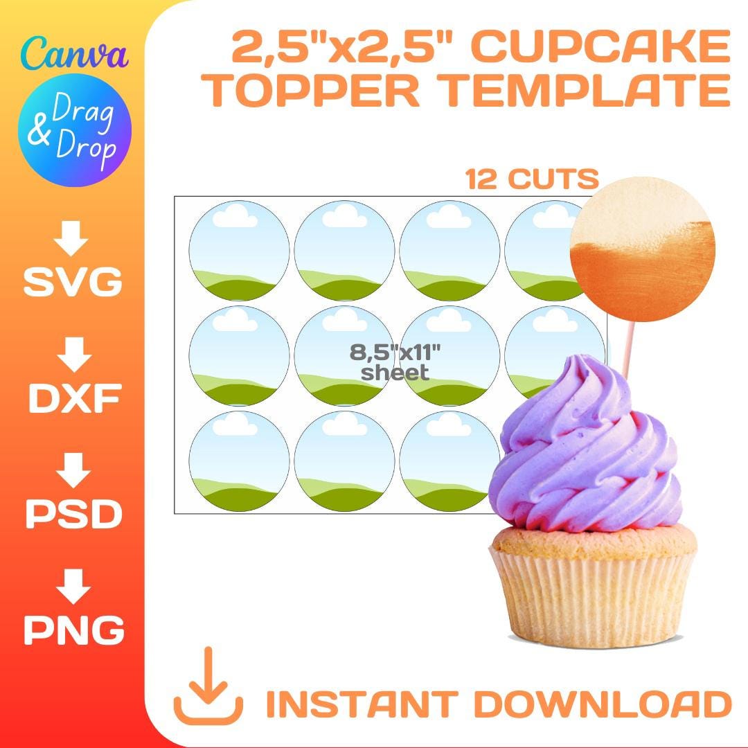 2.5 inches cupcake toppers template, Multipurpose circle Layered labels, DIY, svg, png, dxf, Cricut, Canva, Silhouette, Instant Download