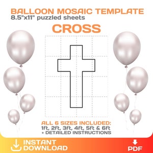 Mozaika krzyżowa z balonów, DIY, dekoracja balonowa na przyjęcie wielkanocne, chrzest, dekoracja sylwetkowa, wycinanie i śledzenie, szablony, natychmiastowe pobieranie