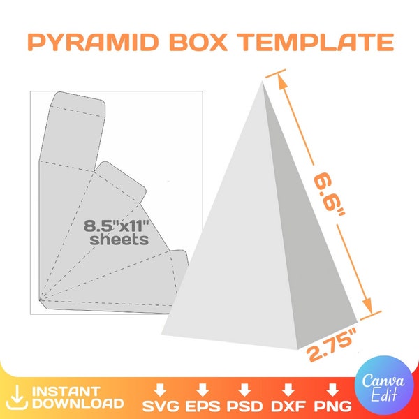 Pyramid Box Blank template, editable, DIY, custom, svg, png, Cricut, Canva, Instant Download