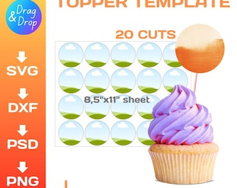 Modèle vierge de décoration pour cupcakes, étiquettes superposées circulaires polyvalentes, bricolage, svg, png, dxf, Cricut, toile, Silhouette, téléchargement immédiat
