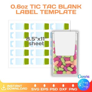 Tic Tac label template, 0.6oz, Tic Tac Blank Wrapper, custom, party favor label, editable, svg, Cricut, png, Canva, Instant Download