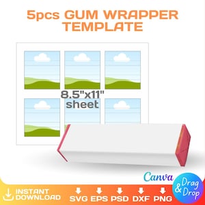 5pcs Gum Wrapper Blank Template, editable, party favor label, svg, Cricut, png, Canva, Instant Download