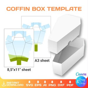 Plantilla de caja de ataúd con tapa, bricolaje, regalo de fiesta de Halloween, caja de regalo de dulces, caja con forma de ataúd svg, png, Canva, Cricut, descarga instantánea