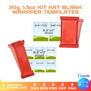 キットカットの包装紙の空白テンプレート、バンドル、カスタム、チョコレートパーティーの記念品、編集可能、SVG、Cricut、PNG、Canva、即時ダウンロード