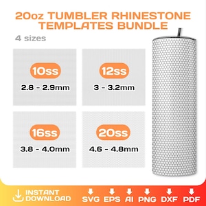20oz Tumbler Rhinestone Blank Template, BUNDLE, honeycomb pattern, 10ss, 12ss, 16ss ,20ss, png, cut files, Instant Download