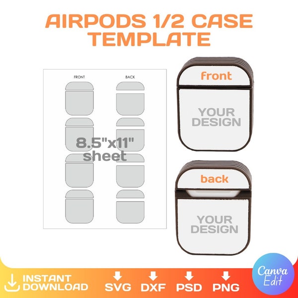 Étui Airpod 1/2, Modèle vierge, pour sublimation, svg, png, dxf, Canva, Full Wrap, Téléchargement instantané