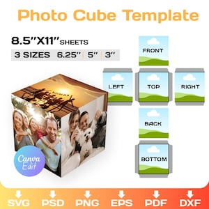 Fotowürfel Vorlage, DIY, Memory Photo Cube Box, Custom, Canva, bearbeitbar, Instant Download