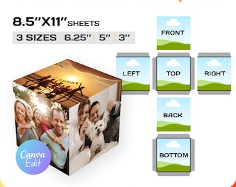 Fotowürfel Vorlage, DIY, Memory Photo Cube Box, Custom, Canva, bearbeitbar, Instant Download
