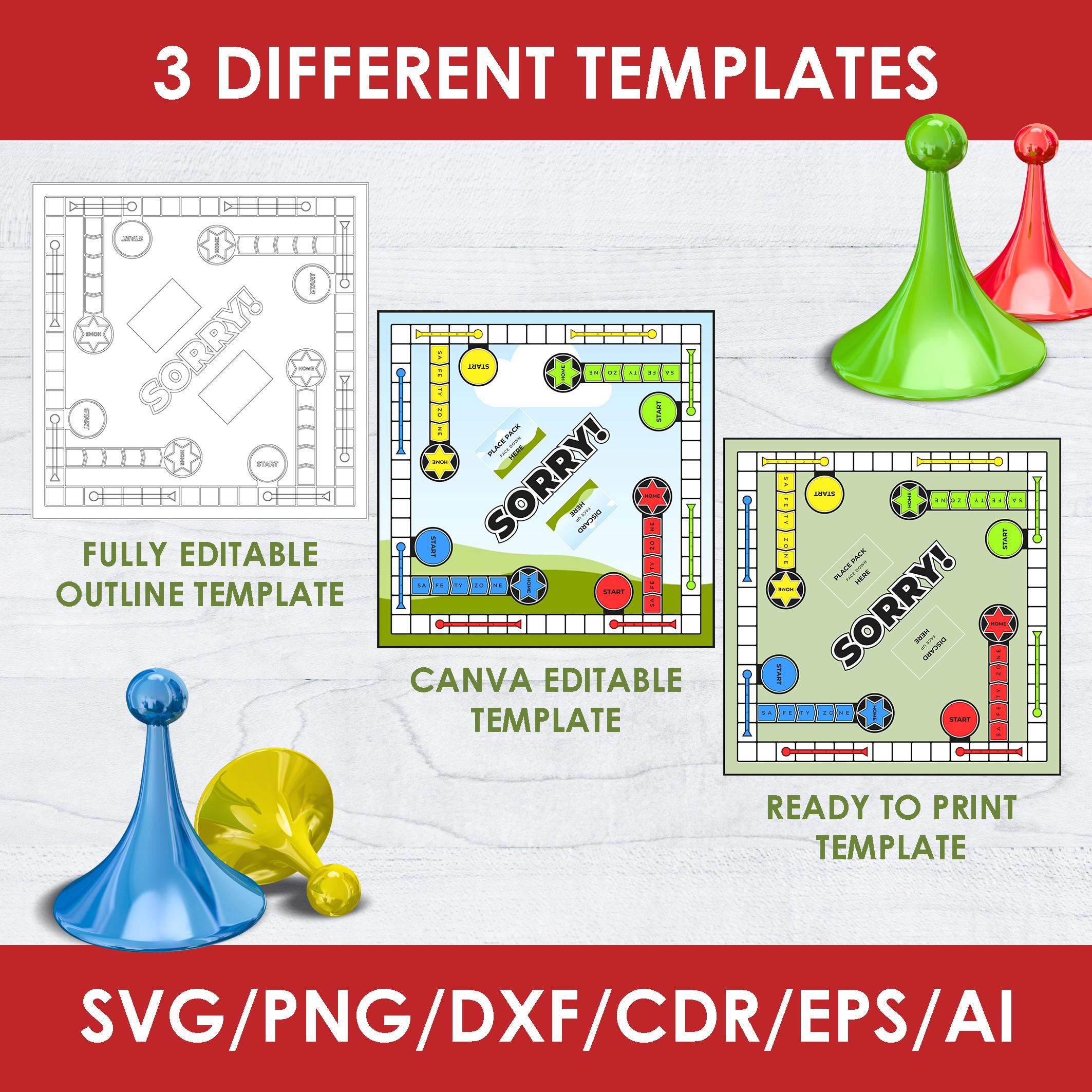 Editable Sorry Board Game Blank Template, Custom Personalized Sorry ...