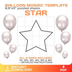 Star Mosaic from balloons, DIY, twinkle little star party balloon decor, Christmas Star, printable, 8.5x11 PDF, digital, instant download
