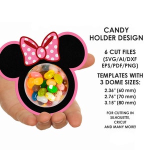Testa di topo con fiocco, modello porta caramelle a cupola, fai da te, porta cioccolatini svg, orecchie di topo, bomboniera, ragazza, porta caramelle, download immediato
