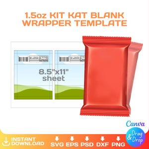 Kit Kat wrapper blank template, DIY, custom, chocolate party favor, editable, svg, Cricut, png, Canva, 1.5oz, 45g, Instant Download