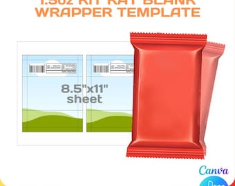 Kit Kat wrapper blank template, DIY, custom, chocolate party favor, editable, svg, Cricut, png, Canva, 1.5oz, 45g, Instant Download