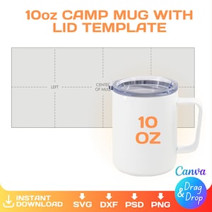 10oz travel mug with lid, Stainless Steel Camp Mug, BLANK template for sublimation, png, Canva, svg, Cricut, Full Wrap, instant download