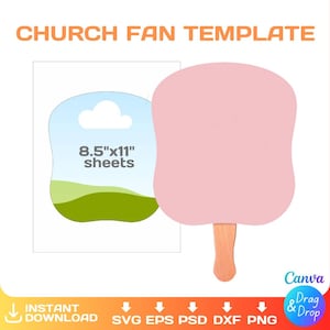 Church Fan blank template, DIY, editable, wedding paddle fan, svg, Cricut, png, Canva, Instant Download