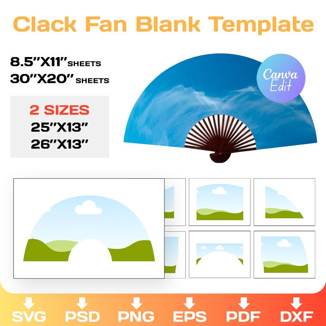 Fan Template.pdf 2 Sizes Clack Fan Template Canva Editable, Queen Fan Template Hand Fan ...