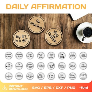 75 tägliche Affirmation Token SVG, Lasercut Datei, Glowforge, Cricut, Instant Download