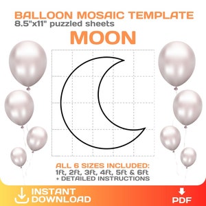 Mosaïque de lune à partir de ballons, petite étoile scintillante, bricolage, décoration de ballon de fête, chapiteau, forme de lune, imprimable, découper et tracer, téléchargement immédiat