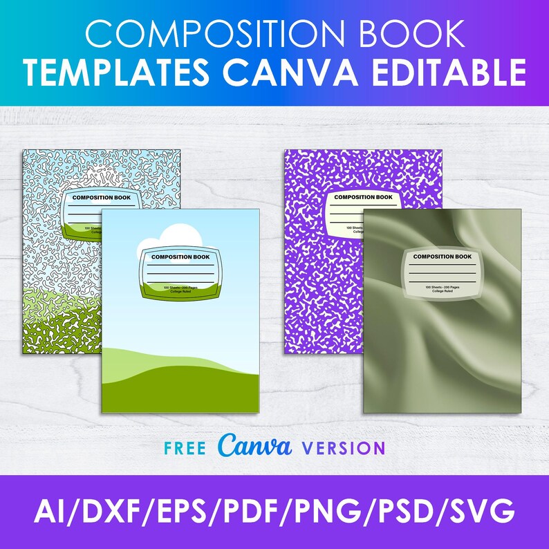 Editable Composition Book Cover Template: SVG, Cricut, Canva (digital ...