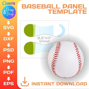 Modello pannello baseball, involucro palla personalizzato fai da te, modello vuoto in pelle da baseball, svg, png, dxf, psd, download immediato